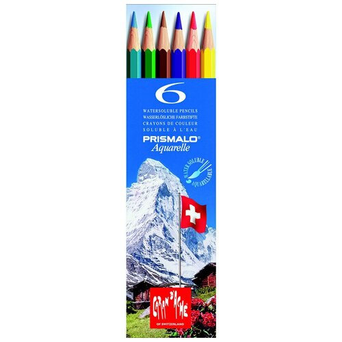 Набор карандашей цветных Carandache Prismalo Aquarelle, 2.95 мм, 6 цветов, пластиковый футляр 6 цветов