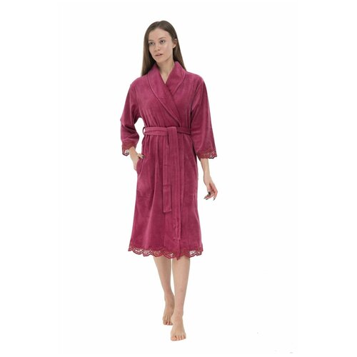 халат длинный рукав карманы пояс ремень банный халат размер l xl 48 50 мультиколор Халат Nusa, размер 52-54, розовый, красный
