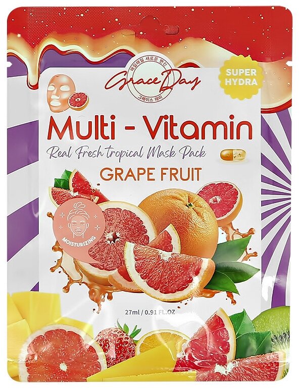 Маска для лица GRACE DAY MULTI-VITAMIN с экстрактом грейпфрута (очищающая) 27 мл