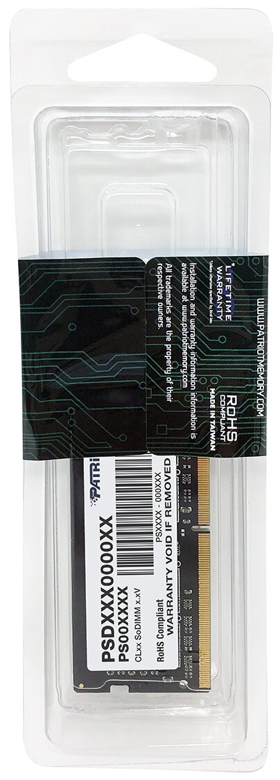 Оперативная память Patriot Memory SO-DIMM DDR4 8Gb 2400MHz pc-19200 PSD48G240081S