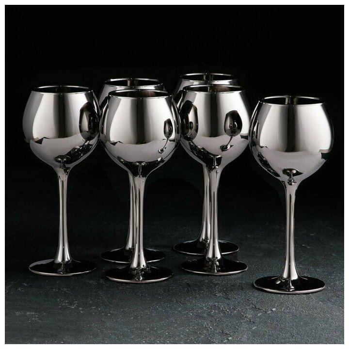 Набор бокалов для вина "Серебро", 280 мл, 6 шт, цвет серебряный