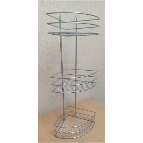 Полка в ванную угловая металлическая нержавеющая 3-х ярусная цвета хром