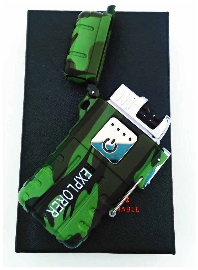 Зажигалка электронная USB в коробке Луч/хаки 7,5х3,5х12см, электроимпульсная USB сувенирная, зажигалка подарок мужчине, сенсорное управление - фотография № 2
