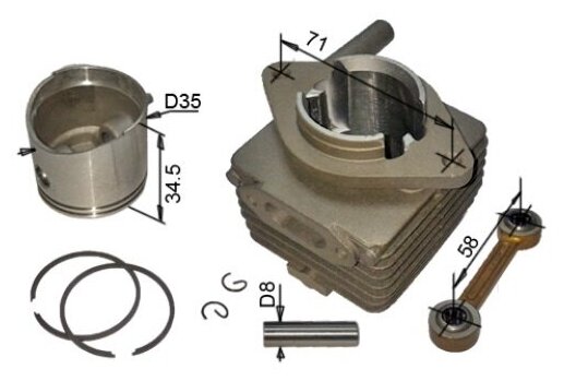 Поршневая группа для бензокосы и триммера MTD 790, MTD 750, MTD 700, Bolens BL3146BC-J, BL2838C - фотография № 5