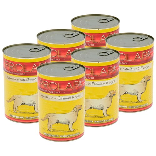 Корм консервированный Prolapa для собак, с говядиной, 6 шт по 850 гр