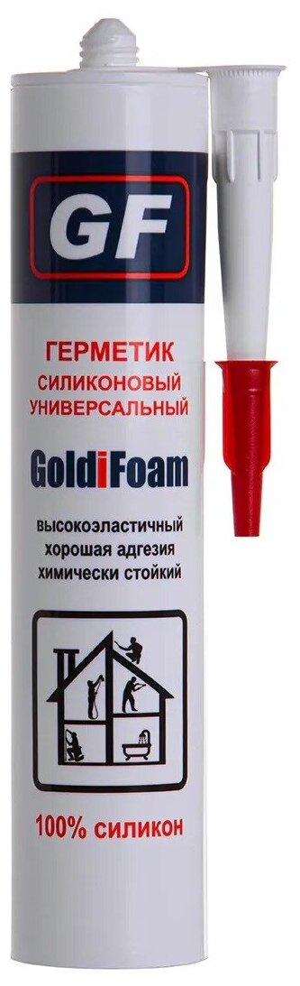 Универсальный силиконовый герметик Goldifoam белый высокоэластичный высокоадгезивный химически стойкий 260 мл. (310 гр.)