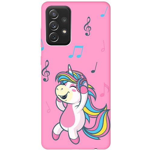 Матовый чехол Musical Unicorn для Samsung Galaxy A72 / Самсунг А72 с 3D эффектом розовый