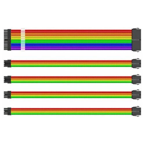 1stplayer блок питания nge 001 комплект кабелей удлинителей для бп 1x24pin atx 2xp8 4 4 pin eps 2xp8 6 2 pin pci e premium nylon 350mm neon green Аксессуар Комплект кабелей-удлинителей для БП 1stPlayer 1x24-pin ATX 350mm RB-001