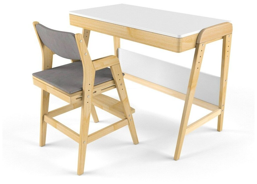 Комплект растущий стол и стул с чехлом 38 попугаев "Вуди" (Белый, Без покрытия, Серый)