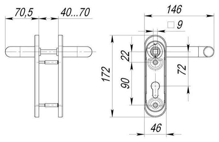 Ручка Fuaro (Фуаро) дверная DH-0433 NE (черная) с пружиной для замка (FL-0432, 0433, 0434), нейлон, квадрат 9x140