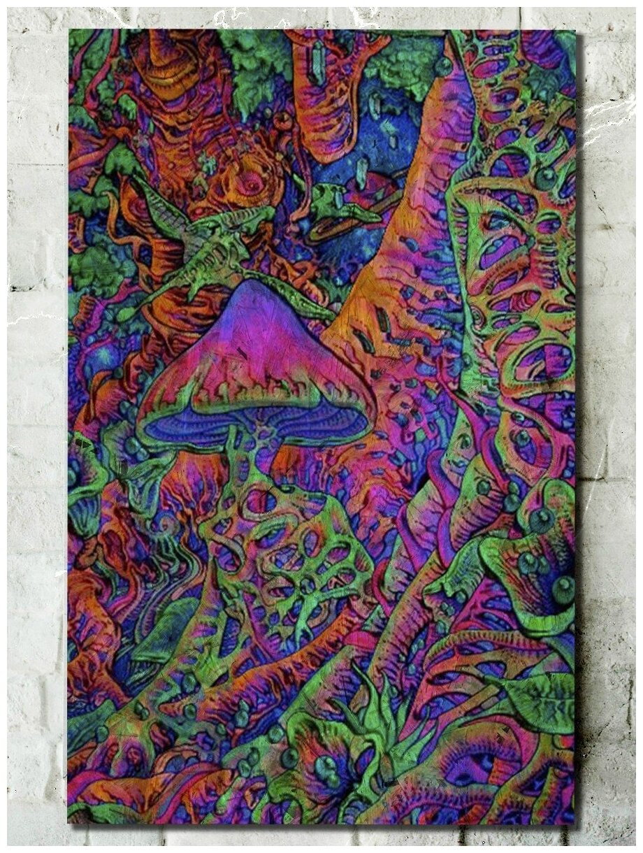 Картина интерьерная на рельефной доске ОСП Хиппи арт (Инди арт, Психоделика, красочная картина) - 7390 В