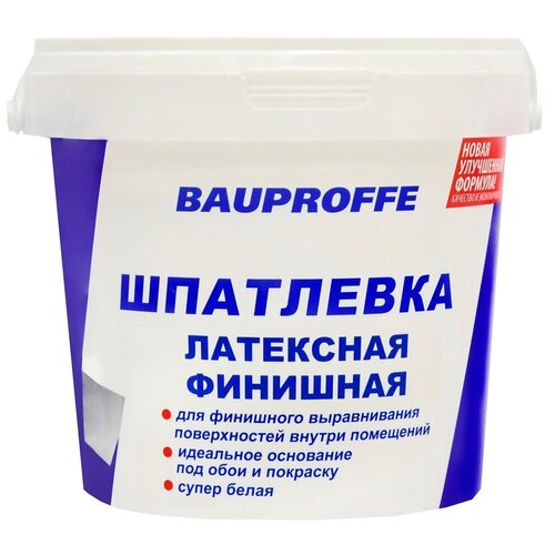 Шпатлевка латексная BAUPROFFE для финишного выравнивания стен и потолков внутри помещений, супер белая 5кг
