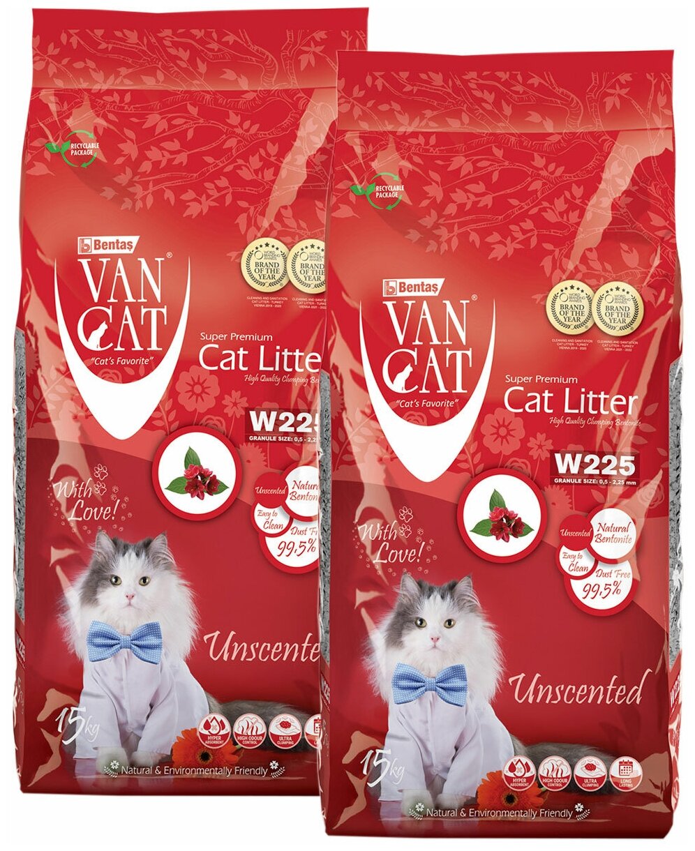 VAN CAT NATURAL наполнитель комкующийся для туалета кошек 100 % Натуральный (15 + 15 кг)