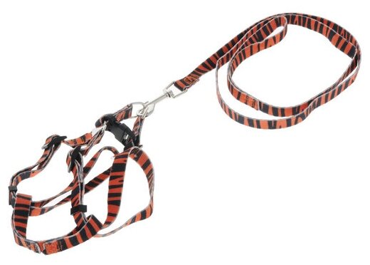 Комплект шлейка с поводком для собак и кошек Каскад Synthetic нейлон тигровый 10 мм 120 см 20 – 40 см (1 шт) - фотография № 3