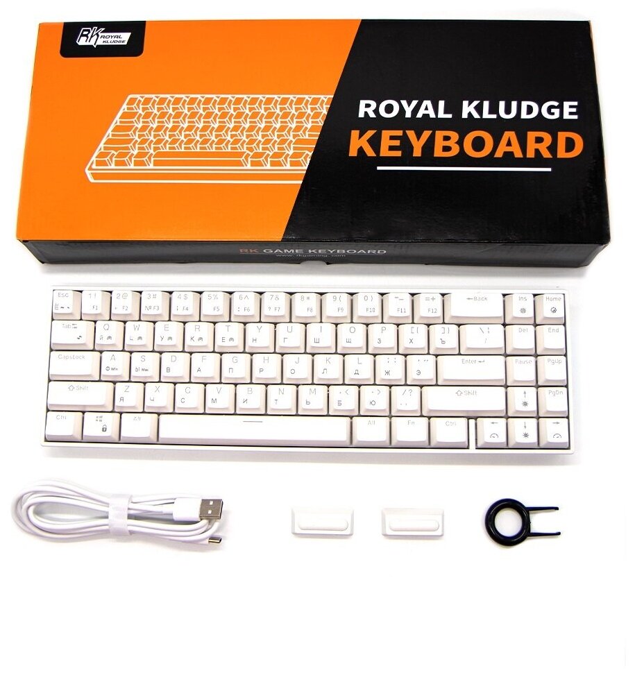 Игровая механическая беспроводная клавиатура Royal Kludge RK71, белая (Brown Switch)