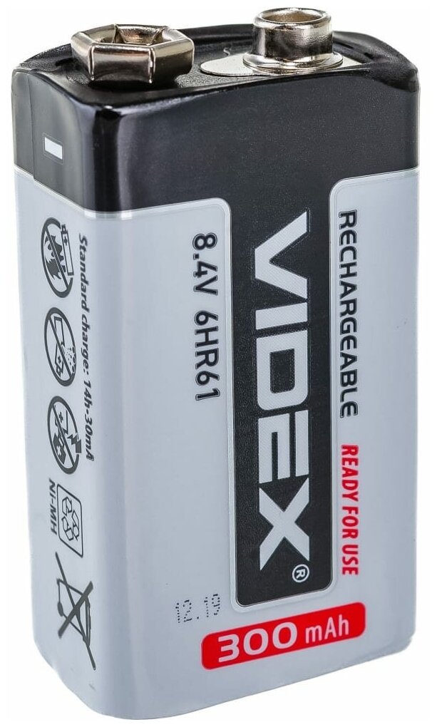 Аккумулятор крона Videx 6HR61 300mAh 1BL LSD (перезаряженный, низкий саморазряд) VID-6HR61-300