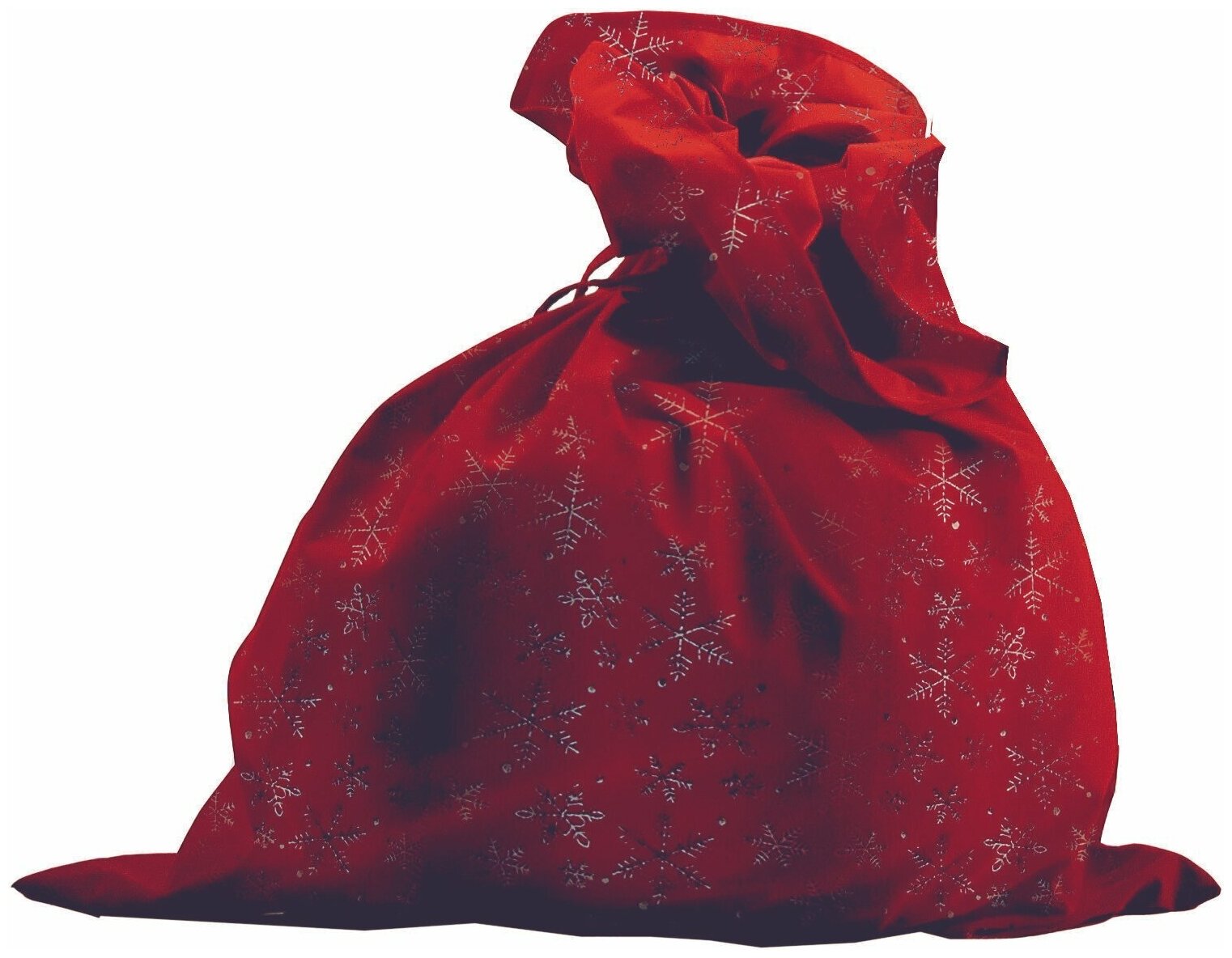 фото Мешок Деда Мороза красный со снежинками М-3