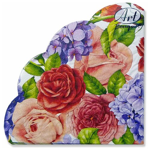 Салфетки бумажные рондо Art Bouquet “Прекрасные цветы” 1 упаковка по 12 штук, диаметр 32 сантиметра, 3-х слойные.