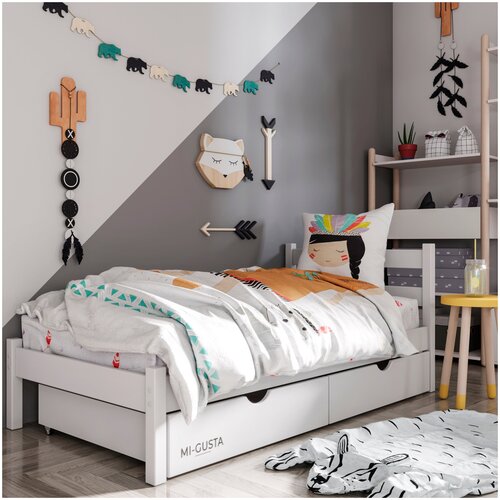 Односпальная детская кровать из бука - Rotven с ящиками