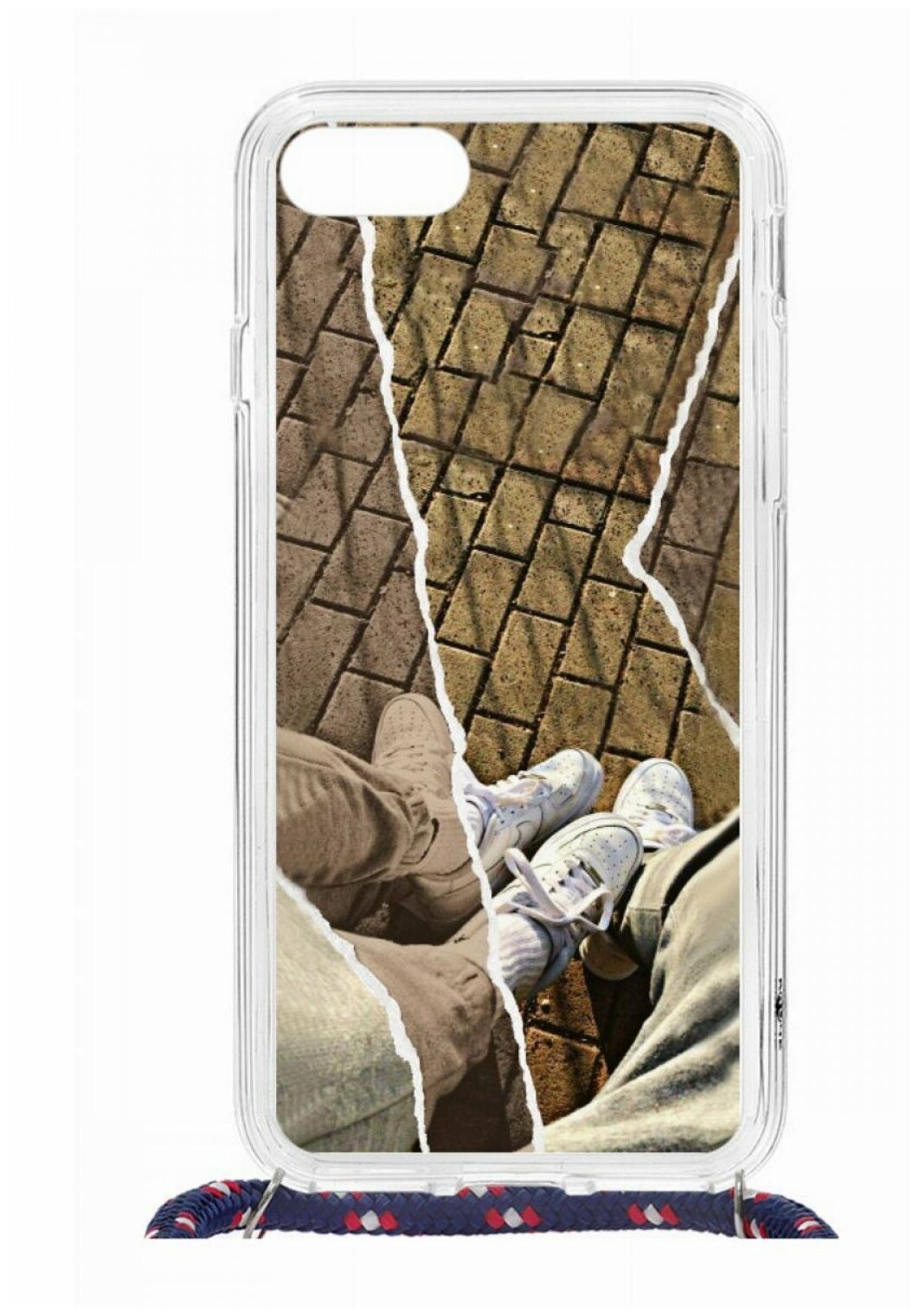 Чехол для iPhone 7/8/SE 2020 Kruche Print Magsafe Magrope Пара белые кроссы,противоударная пластиковая накладка с рисунком,бампер со шнурком на шею