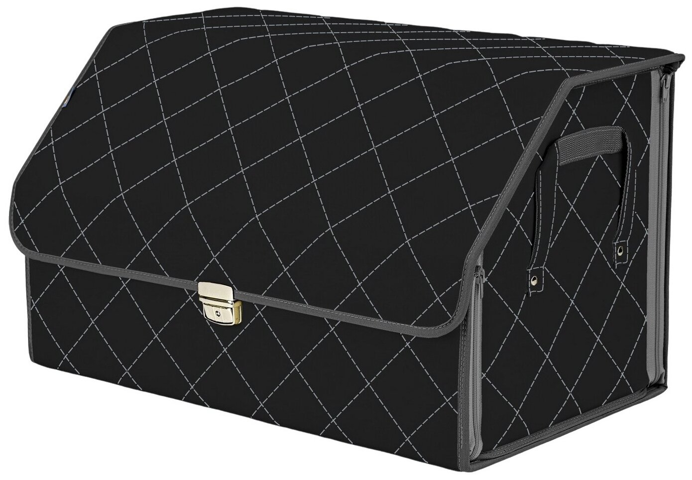 Органайзер-саквояж в багажник "Союз Премиум" (размер XL). Цвет: черный с серой прострочкой Ромб.