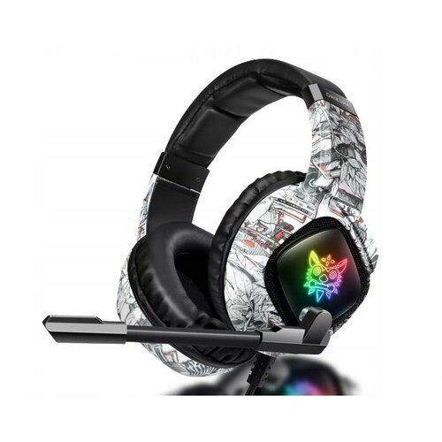 Игровые наушники проводные с микрофоном Onikuma K19 RGB подсветка белый серый 583200₽