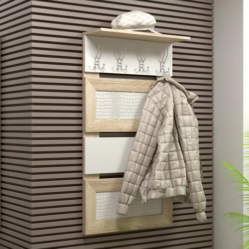 Вешалка настенная в прихожую Уют, сонома / белый, 4 крючка, 60х110х20 см