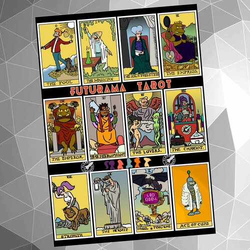 Стикерпак Таро старшие арканы Футурама (карты 0-10) Набор виниловых наклеек