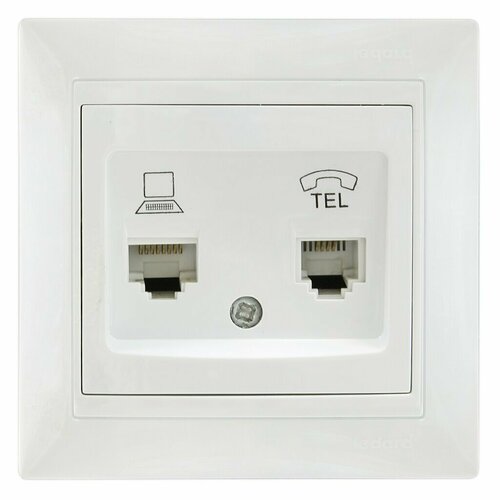 Розетка телефонная + компьютерная скрытой установки, без заземления, белая, Ledard, RJ11+RJ45, 6078667