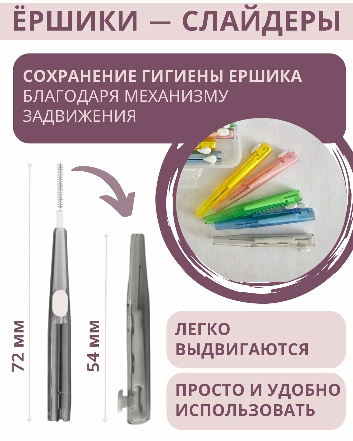Ершики Межзубные Ершики-слайдеры для брекетов, межзубные щетки для зубов 20 штук, набор 5 разных размеров от 0,4 до 1 мм