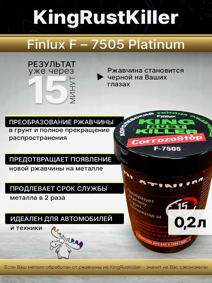 Преобразователь ржавчины за 15 мин KingRustKiller Finlux F- 7505 0,2 л