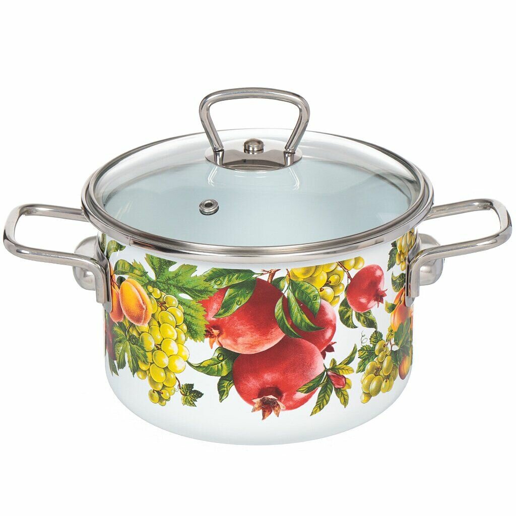 Кастрюля Гранада  Granada  2л эмалированная сталь  со стеклянной крышкой VITROSS