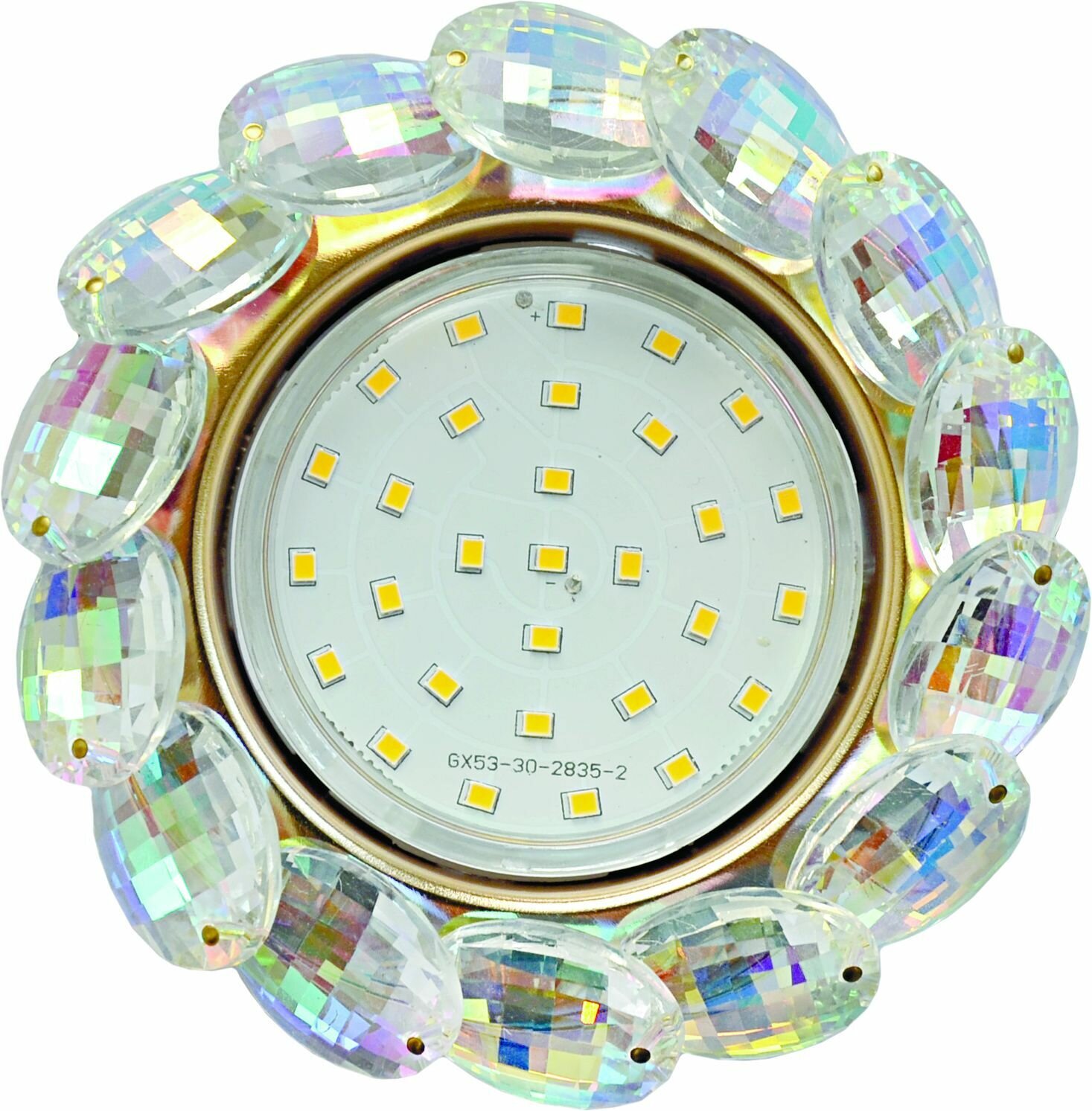Ecola Светильник встраиваемый GX53 H4 5342 Glass Круглый с большими хрусталиками Прозрачный искристый/Золото