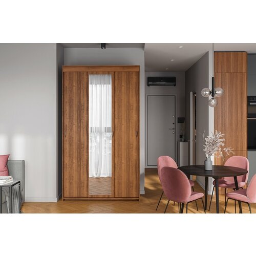 Шкаф-купе Миллениум-3 Орех Экко для одежды с зеркалом трёхдверный 120*190*40 Мегамебель