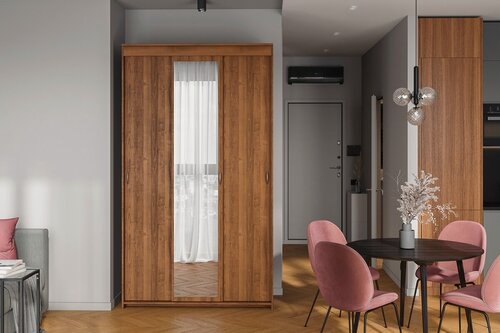 Изображение товара Шкаф-купе Миллениум-3 Орех Экко для одежды с зеркалом трехдверный 150*210*50