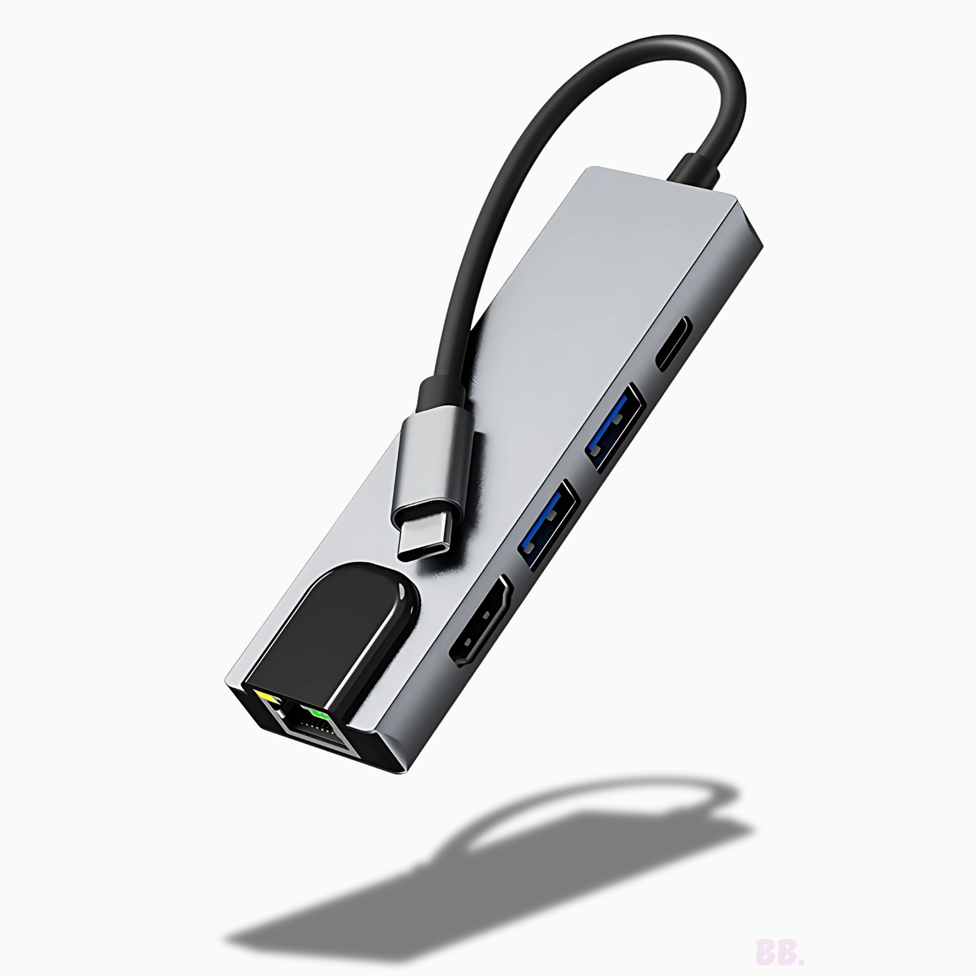 USB Type-C хаб 5 портов:2хUSB-A 3.0 + Type-C, HDMI, RJ45, алюминиевый корпус