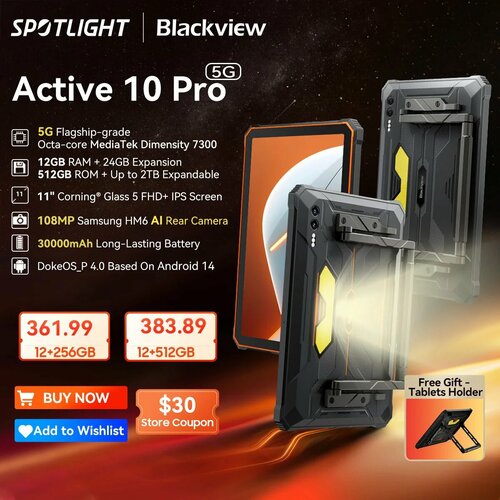 Планшет Blackview Active 10 Pro 1095 8512ГБ 12256ГБ Wi-Fi5G Android Black-12GB 512GB Add BT Keyboard EU Blackview Active 10 Pro 8GB 512GB Планшет 1095 Wi-Fi5G Android 42575₽
