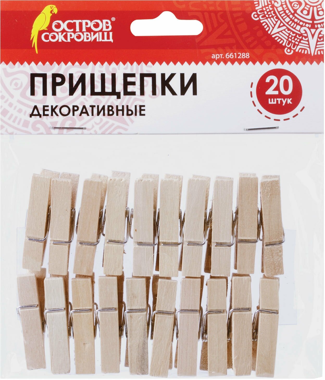 Прищепки мини декоративные деревянные Классика 20 штук 35 см дерево Остров Сокровищ