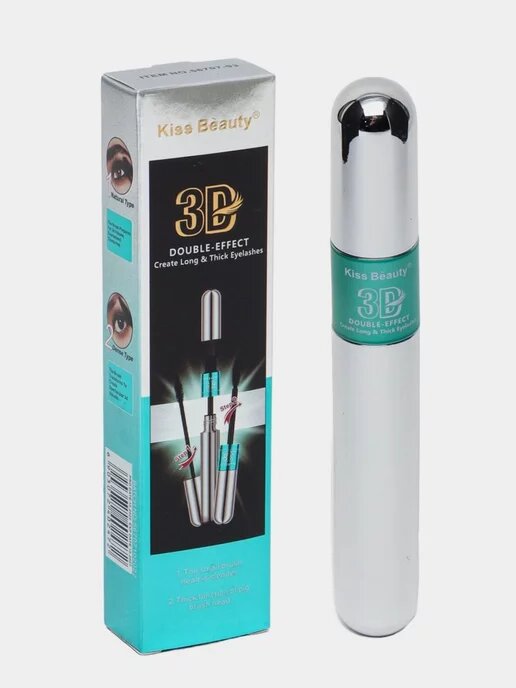 Тушь двухсторонняя для ресниц Kiss Beauty 3 D эффект удлинение и объем, черный, 9 мл