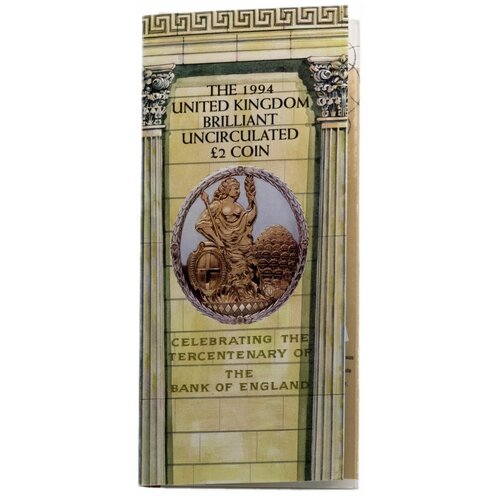 (1994) Монета Великобритания 1994 год 2 фунта Банк Англии. 300 лет Латунь Буклет