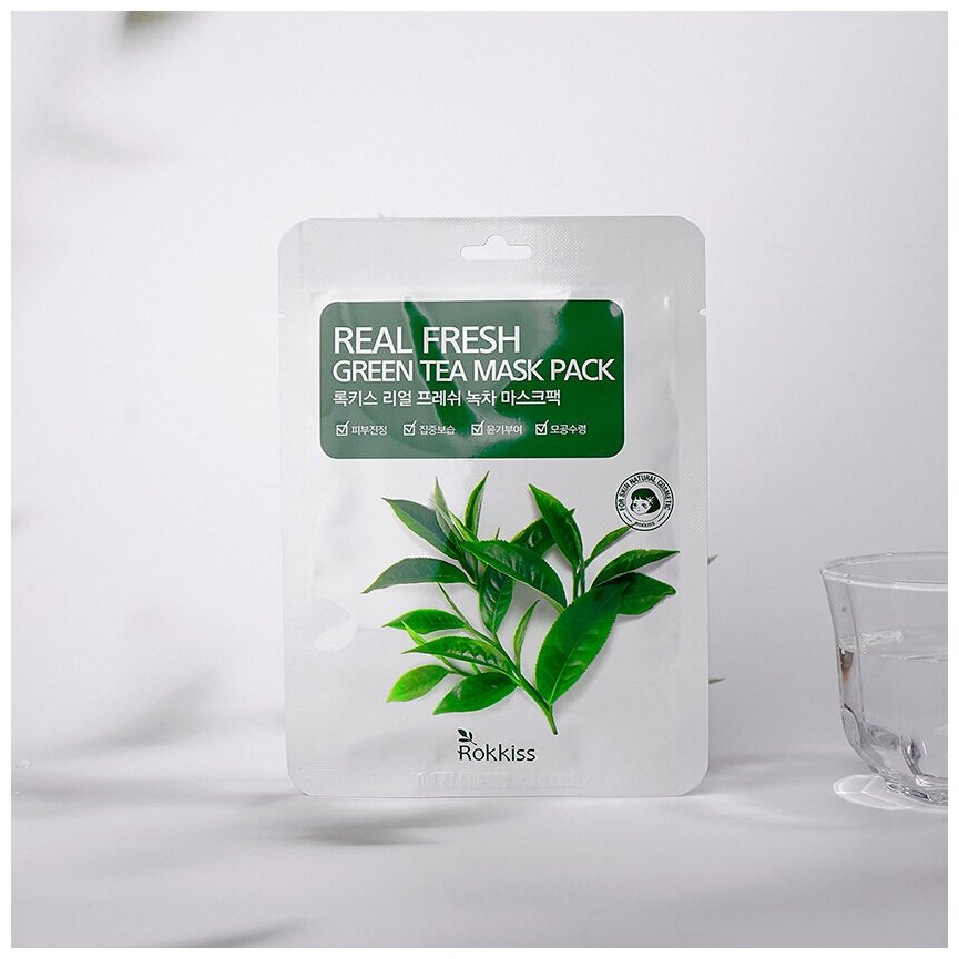 Маска для лица ROKKISS REAL FRESH с экстрактом зеленого чая, успокаивающая, 23 мл