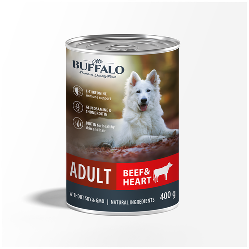 Влажный корм для собак Mr.BUFFALO Adult говядина и сердце 1 уп. х 9 шт. х 400 г влажный корм для собак mr buffalo adult говядина и печень 1 уп х 1 шт х 400 г