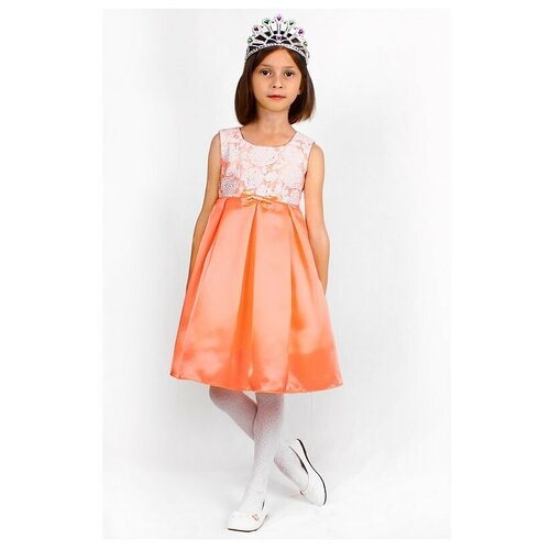 фото Платье радуга дети, нарядное, флористический принт, размер 28/104, оранжевый