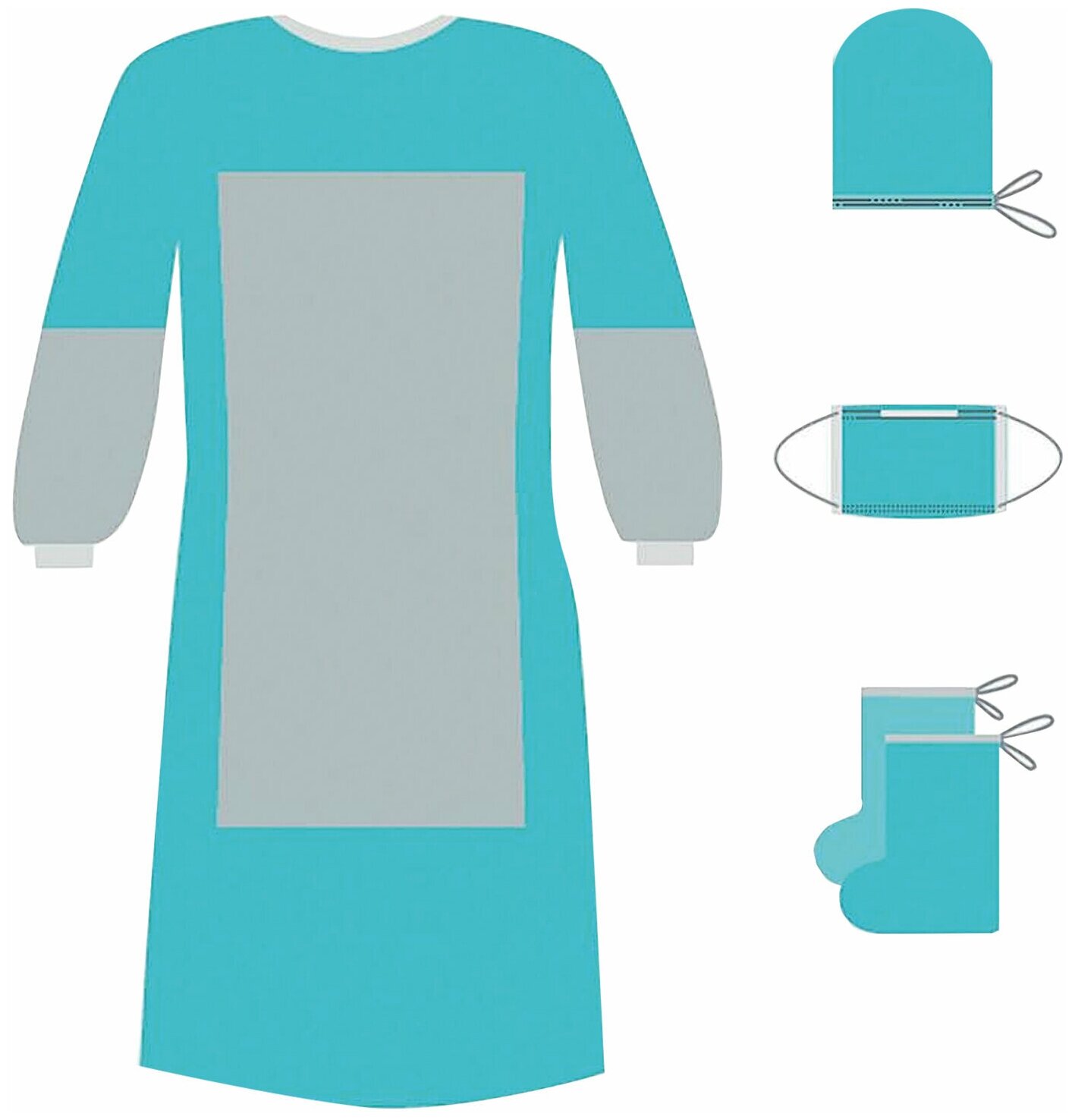 Комплект одноразовой одежды гекса для хирурга КХ-02, с усиленной защитой, стерильный, 4 предмета