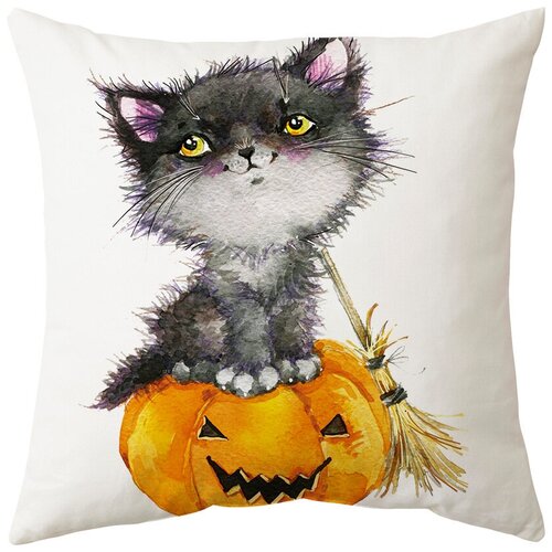 Наволочка декоративная, чехол на диванную подушку на молнии Хэллоуин Серый Кот
