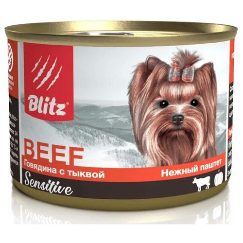 Blitz Влажный корм для собак мелких пород Нежный паштет Говядина с тыквой всех возрастов 200 гр