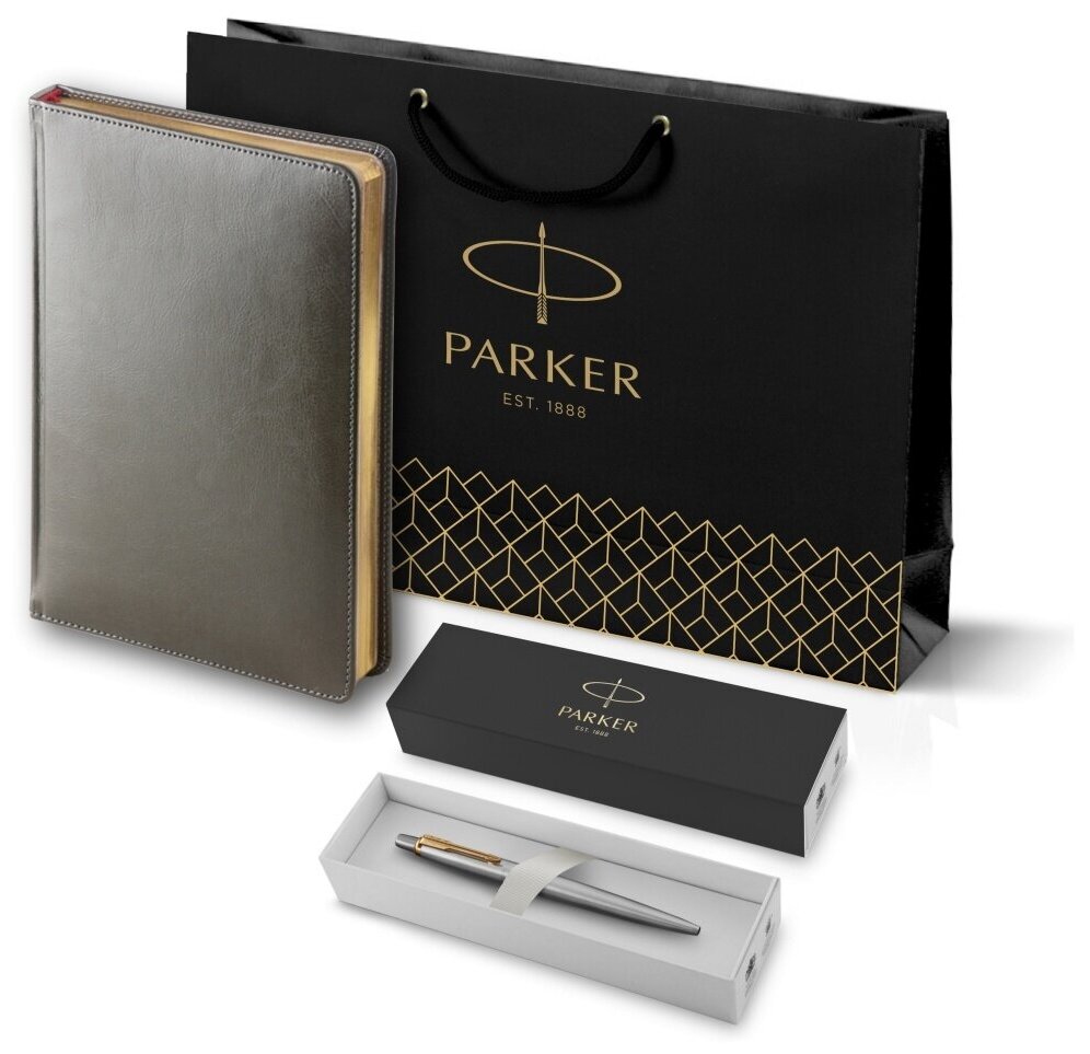 Подарочный набор: Ежедневник серый и Шариковая ручка Parker Jotter Essential, St. Steel GT