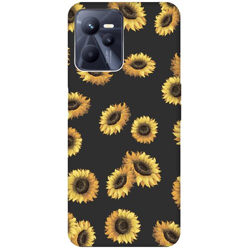 Матовый чехол Sunflowers для Realme C35 / Рилми С35 с 3D эффектом черный матовый чехол formula для realme c35 рилми с35 с 3d эффектом черный