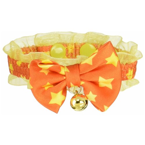 Безопасный ошейник-чокер Japan Premium Pet для стильного модника, размер 3S. оранжевый со звёздами