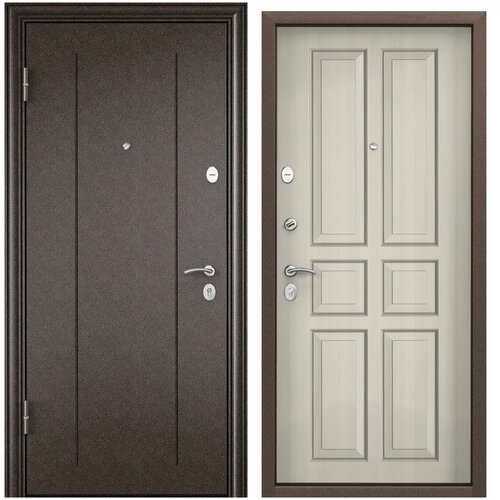 Дверь входная для квартиры Torex Delta-M 10 860х2050, левый, тепло-шумоизоляция, антикорозийная защита, замки 4-ого и 2-ого класса защиты, медь/белый